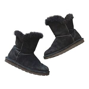 BearPaw Addilyn Black Suede Winter Bootie Wool Sheepskin lined Women 8 Boho Warm